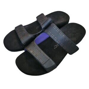 Vionic Nakia Black Leather Slip On Slide Sandals Size 8